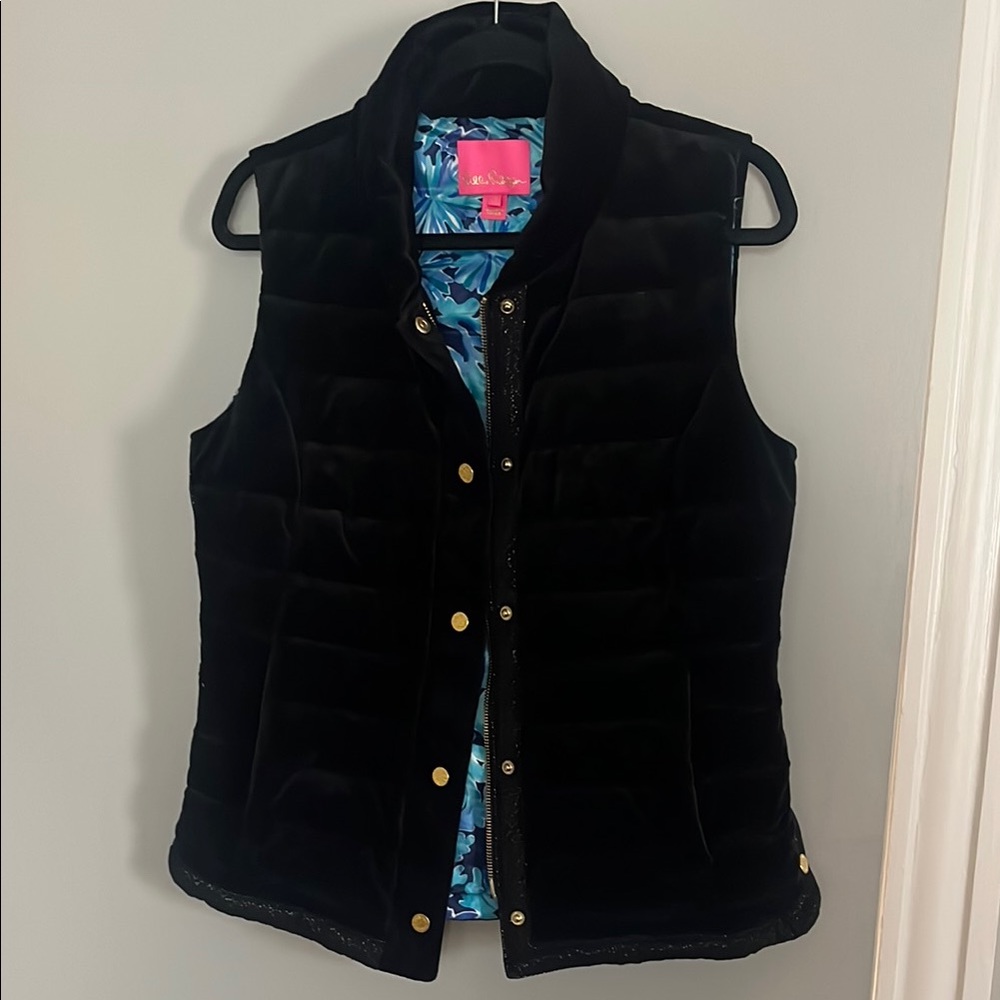 Lilly Pulitzer Blue Velvet Vest with Floral Lining